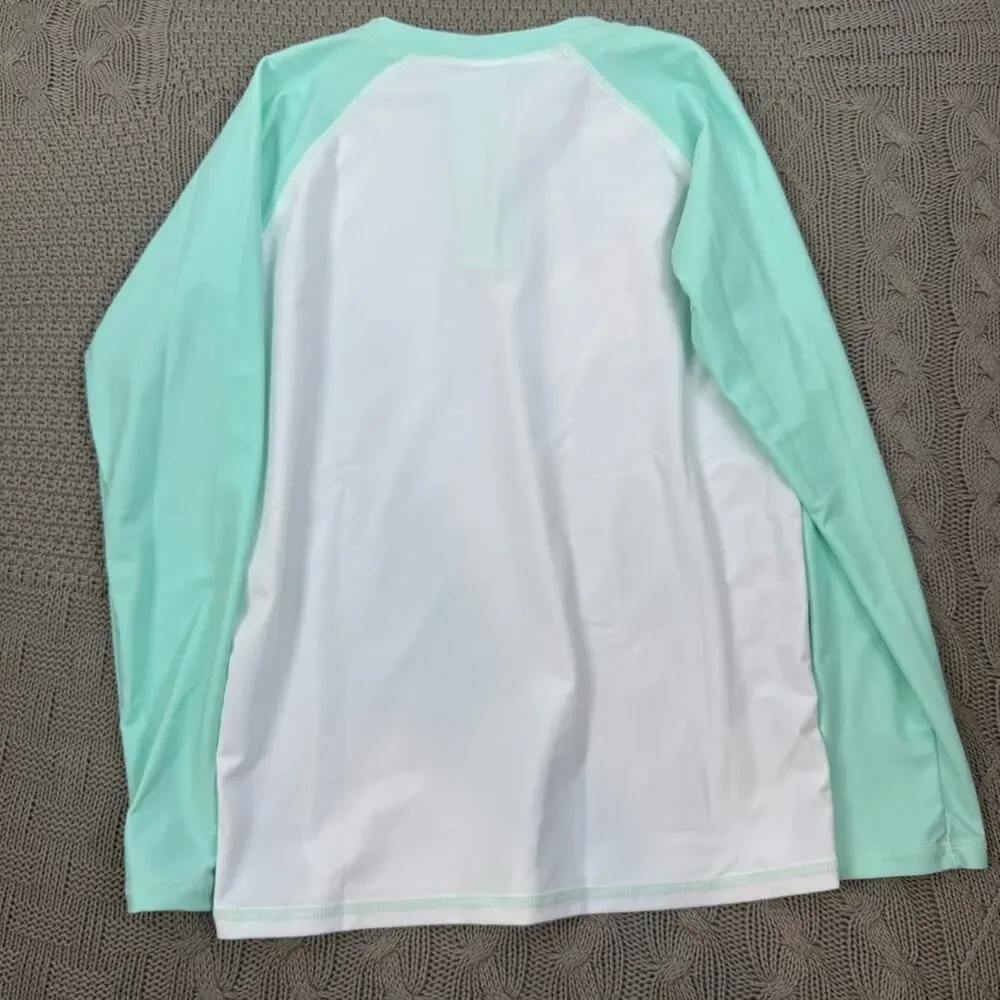Shade Critters Kids Swim Rashguard - White and Mint ~ 10